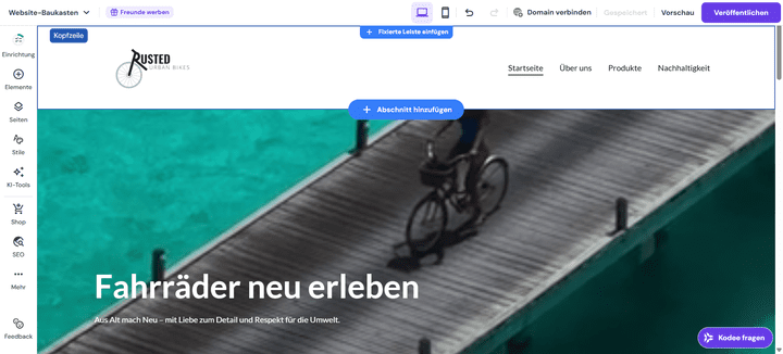 Der erste Wurf der Testwebsite ist der KI schon gut gelungen, inklusive Inhalte wie Texte, Bilder und Videos.