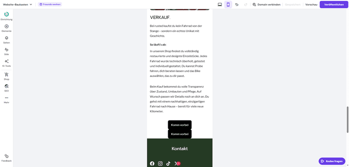 Diese beiden Buttons habe ich erstens nicht an dieser Stelle platziert und zweitens nicht so am Ende des Absatzes. Warum Hostinger sie für die mobile Ansicht dann trotzdem hierhin verschoben hat, weiß ich nicht. Auf jeden Fall musste ich sie händisch anpassen.