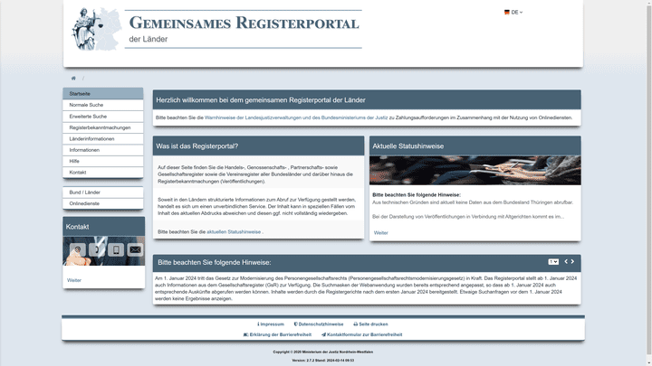 Das Register-Portal der Länder bietet dir Einsicht in die wichtigsten Register