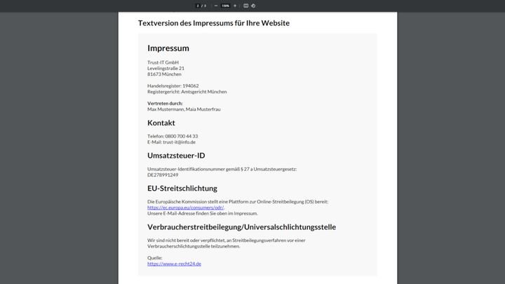 Hier ein Beispiel für ein fertiges Impressum
