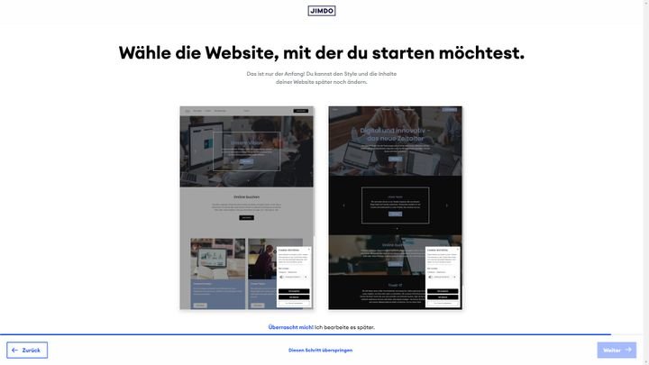 Jimdo bot mir ein helles und ein dunkles Design für meine Webseite an