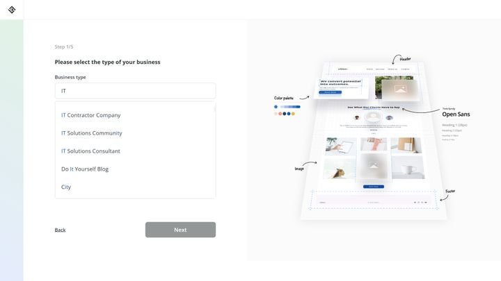 Mit 10Web bekam ich eine große Auswahl an möglichen und passenden Business-Typen