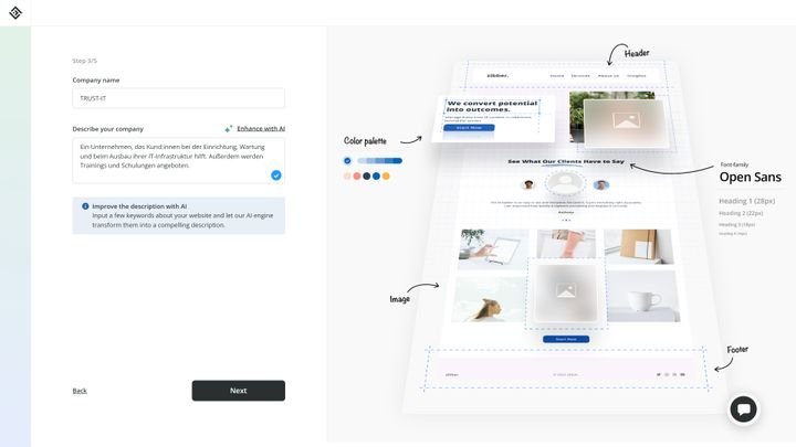 Die Beschreibung deines Unternehmens kann per KI und Keywords verbessert werden