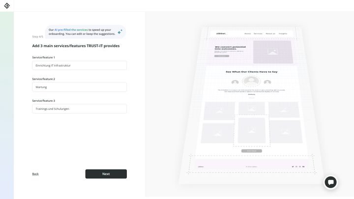 10Web fragt nach den Kerndiensten deines Unternehmens