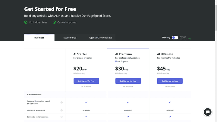 Die Preise von 10Web