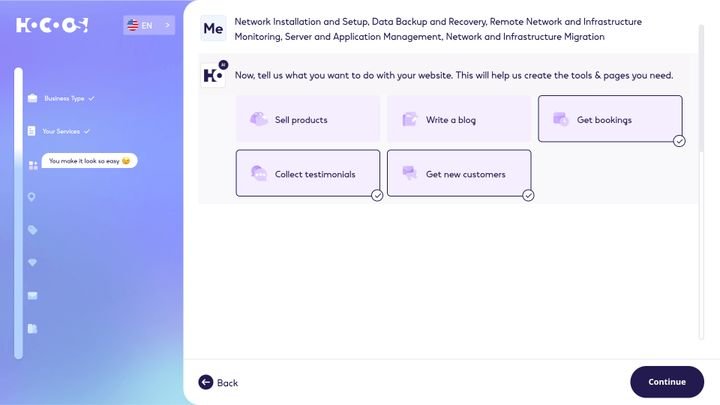 Ich durfte aus fünf Intentionen die passenden für meine Page wählen