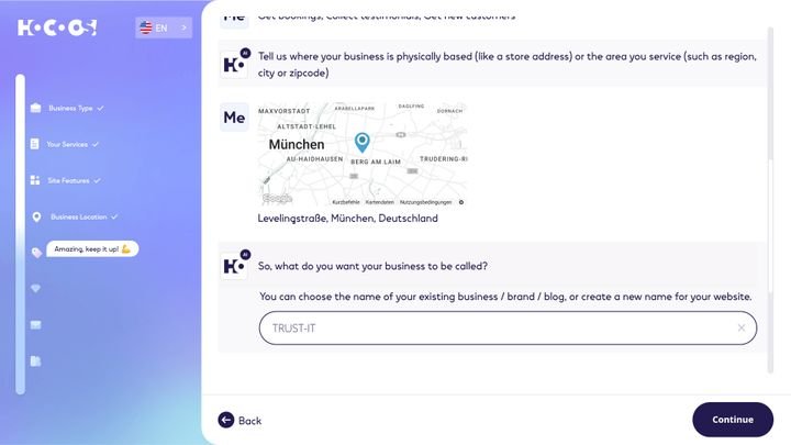Ab der Hälfte der Einrichtung kommen Unternehmensadresse und -name ins Spiel