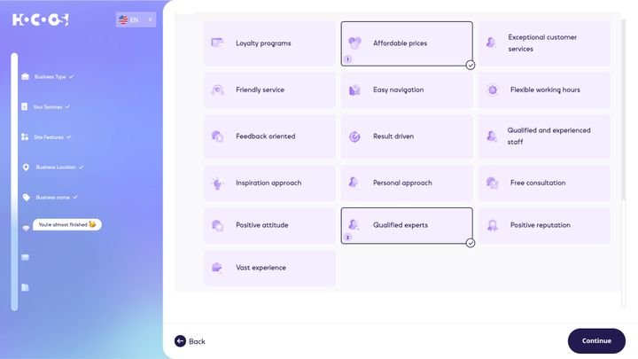Hocoos generiert für dich Inhalte auf Basis von drei von dir gewählten Eigenschaften