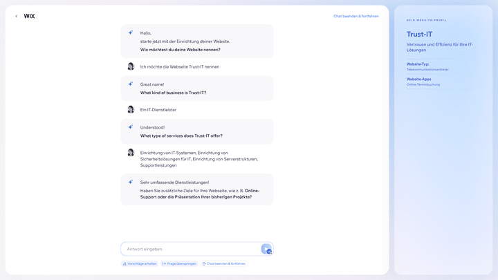 Die KI fragt die wichtigsten Infos zur Website ab, teils auch auf Englisch