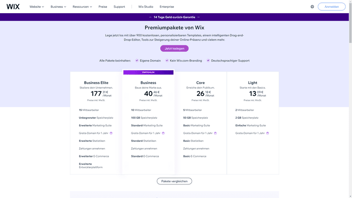 Wix bietet einen umfangreichen Editor mit vielen Gestaltungsoptionen