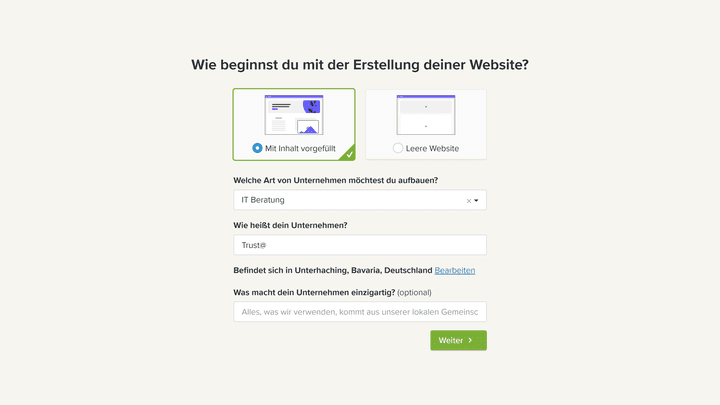 Richte deine Seite flott mit Webador ein