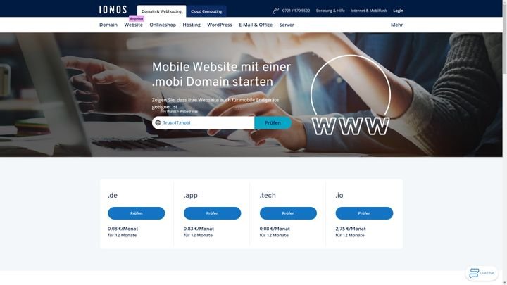 Eine .mobi-Adresse bekommst du bei einem Domain-Registrar wie z. B. IONOS