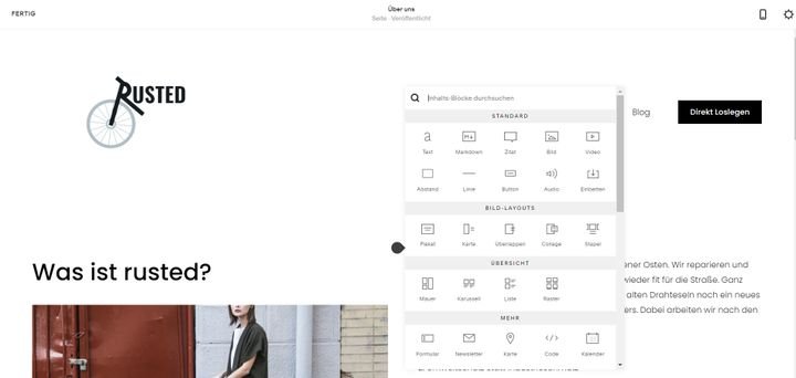 Squarespace bietet eine große Auswahl an Elementen und Widgets für Ihre Website