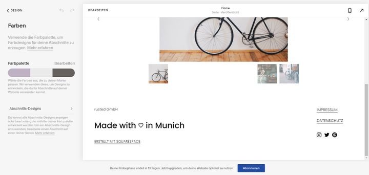 Farbpalette und Schriftarten für Ihre Page lassen sich in Squarespace nach Ihren Wünschen anpassen