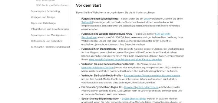 Als Hilfestellung bietet Squarespace einen umfassenden SEO-Leitfaden, mit dem Sie Ihre Page optimieren können