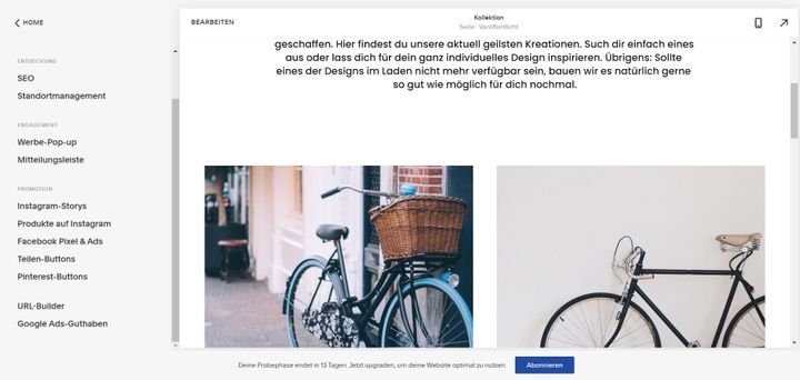 Die verfügbaren Marketing-Funktionen umfassen soziale Netzwerke und verschiedene Paid-Kanäle