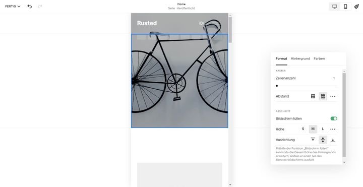 Passen Sie Ihre Seite im mobilen Editor an