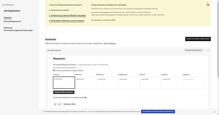 Das Buchungstool machte kurz zicken, ließ sich dann aber doch letztendlich einrichten