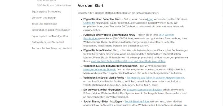 Als Hilfestellung bietet Squarespace einen umfassenden SEO-Leitfaden, mit dem Sie Ihre Page optimieren können
