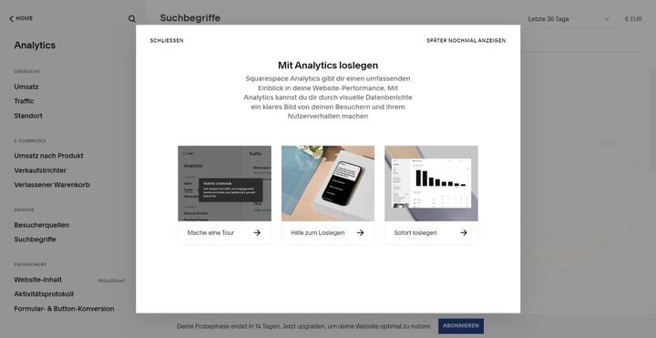 Erhalten Sie mit Squarespace Analytics die wichtigsten Kennzahlen zu Ihrer Website, Ihren Umsätzen und mehr