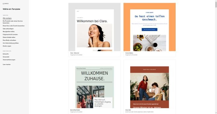 Für Ihre Newsletter stellt Ihnen Squarespace eigene Vorlagen zur Verfügung