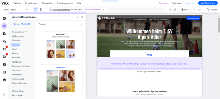 Neue Seiten und Abschnitte sind mit einem Homepage-Baukasten schnell hinzugefügt. Hier zum Beispiel eine Bildgalerie.