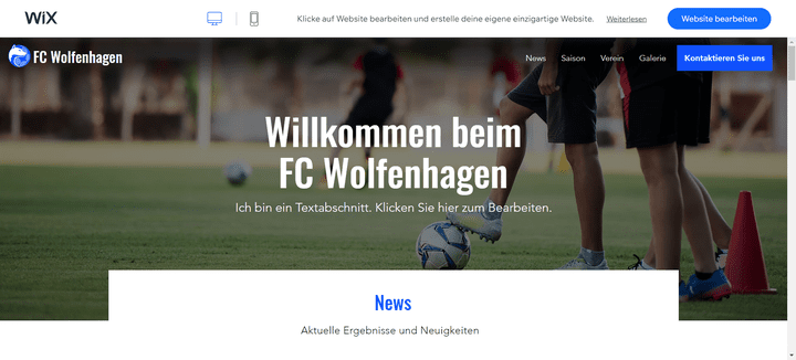 Hier eine Designvorlage für einen Fußballverein von Wix