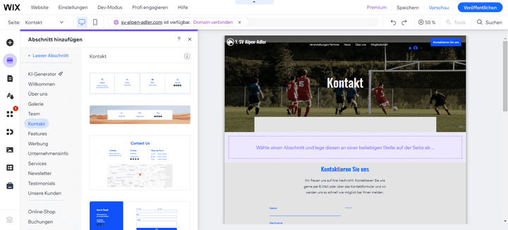 Hier baue ich gerade die Kontaktseite für meine Page mit einem Kontaktformular aus der Vorlage. Sieht doch schon ganz in Ordnung aus, was?