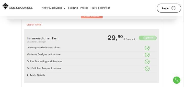 Die Grundgebühr bei web4business beträgt rund 30 Euro pro Monat für Ihre Website