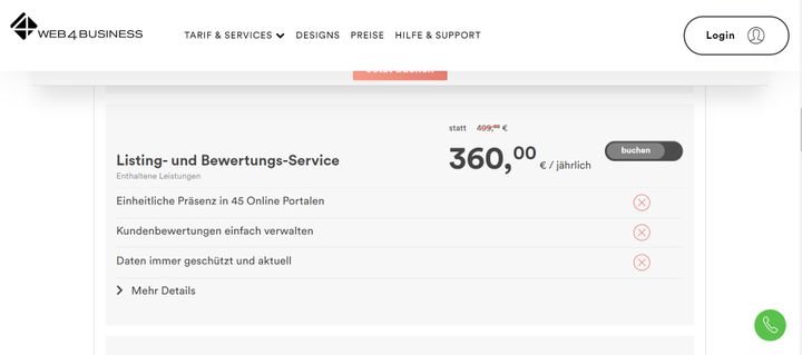 Für 360 Euro pro Jahr erhalten Sie den exklusiven Listing- und Bewertungs-Service von web4business