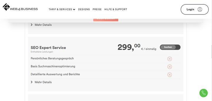 Für einmalig rund 300 Euro unterstützen die web4business-Experten Sie in Sachen SEO