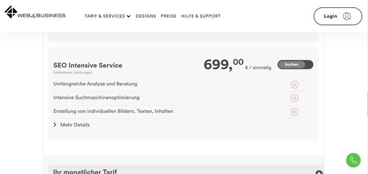 Einmalig rund 700 Euro kostet der Intensiv-Service SEO für noch mehr organische Reichweite auf Suchmaschinen