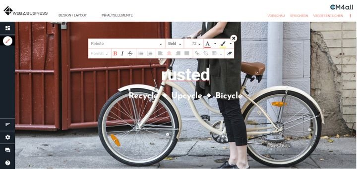 Der Editor von web4business erlaubt die Erstellung Ihrer Website per Drag-and-Drop und mithilfe von Inhaltsblöcken