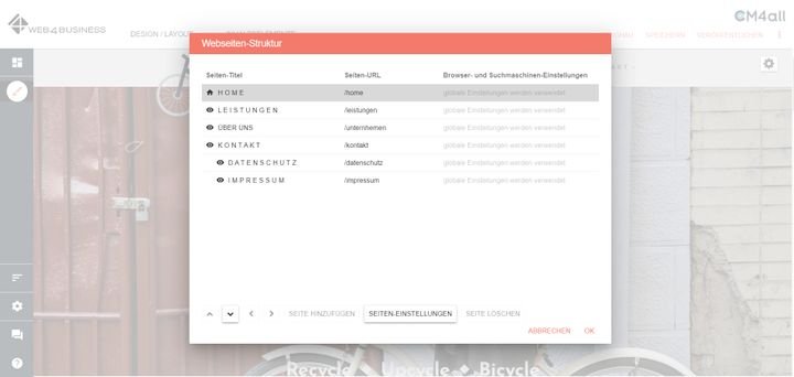 Auch die Seitenstruktur Ihrer web4business-Page lässt sich leicht anpassen