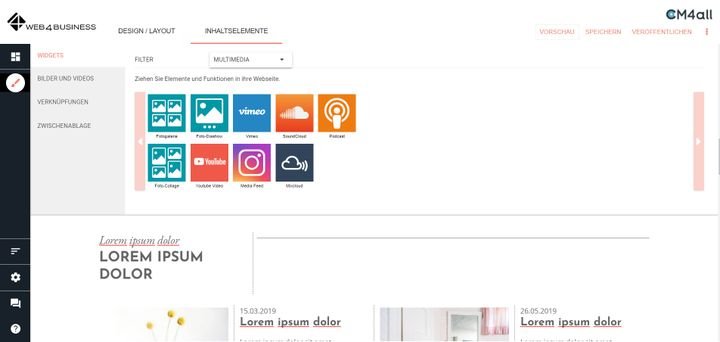Die verfügbaren Widgets umfassen viele Kategorien und Branchen