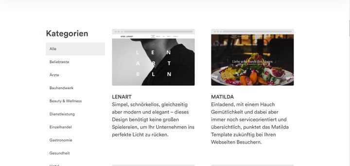 Beginnen Sie die Erstellung Ihrer Page auf der Startseite des Providers, wählen Sie aus 15 modernen Vorlagen