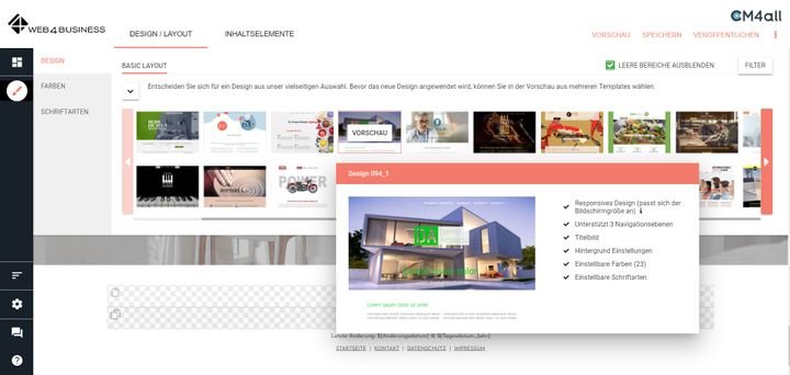 Jedes Template bei web4business hat eigene Features und Bearbeitungsfunktionen