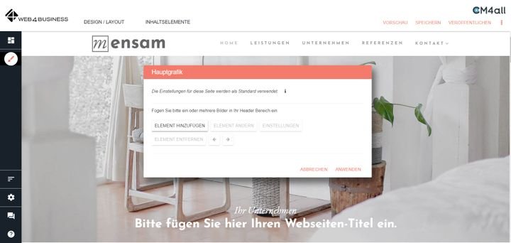 Dialogboxen wie diese erlauben Ihnen Detail-Einstellungen, etwa für den Header Ihrer Page
