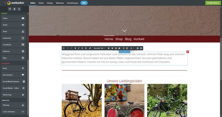 Sie bedienen den Editor von Webador per einfachem Drag-and-Drop