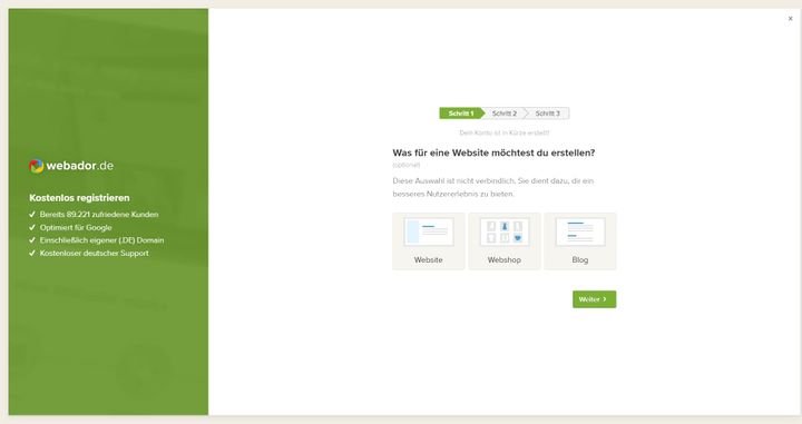 Sie erhalten zu Beginn von Webador etwas Starthilfe