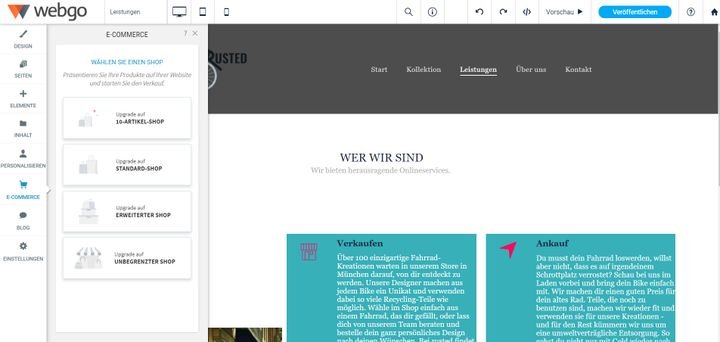 Auf Wunsch realisieren Sie im webgo Homepage-Baukasten auch einen Online-Shop