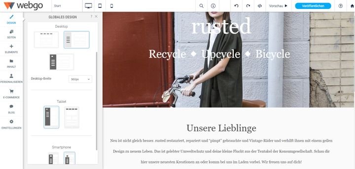 Bis zu drei verschiedene Layouts stehen Ihnen für Ihre Page zur Verfügung