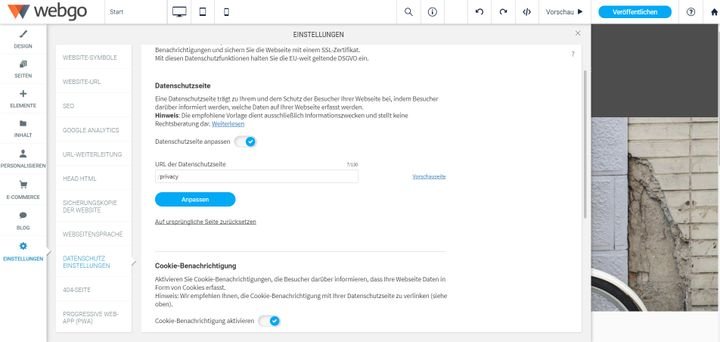 Einen Cookie-Hinweis und Ihre Datenschutzerklärung pflegen Sie in den Einstellungen