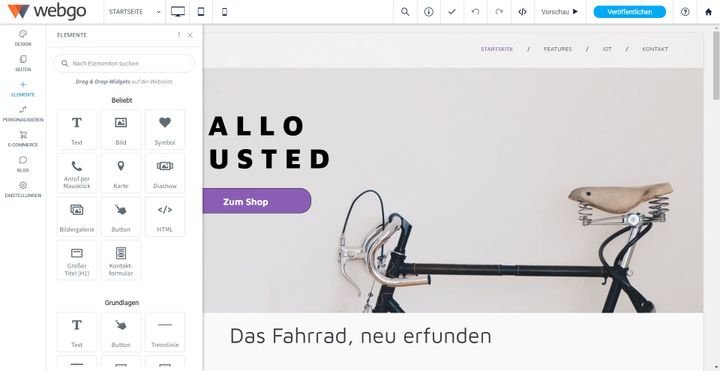 Der Editor von webgo im Überblick
