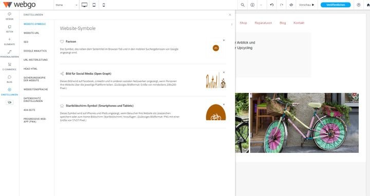 Legen Sie Abbildungen für Social Media, Favicon oder App-Shortcuts fest