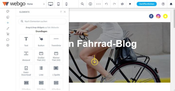 webgo bietet Ihnen alle wichtigen Basis-Widgets für Ihre Website