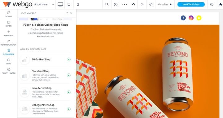 webgo kommt mit einer eigenen Shop-Funktion