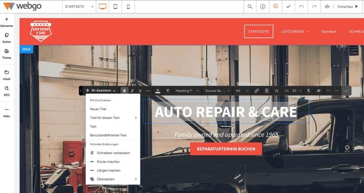 Der Editor von webgo im Überblick