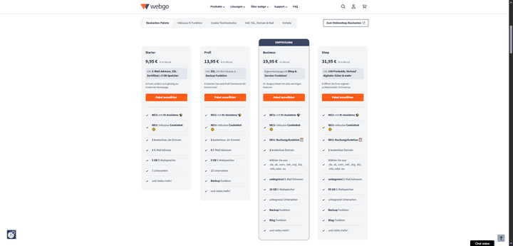 Die Preise von webgo