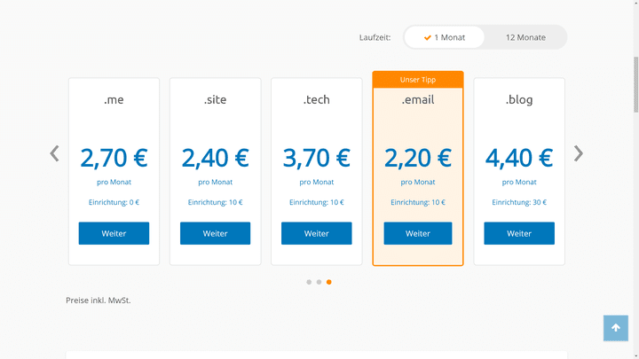 Achten Sie auf eventuell anfallende Einrichtungsgebühren für bestellte Domains